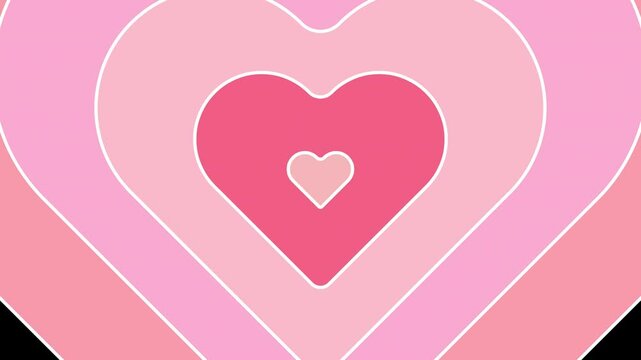 Pink heart shape transition motion graphic with alpha channel. Hearts echo transition animated on transparent background. Love, valentine, romantic, wave.