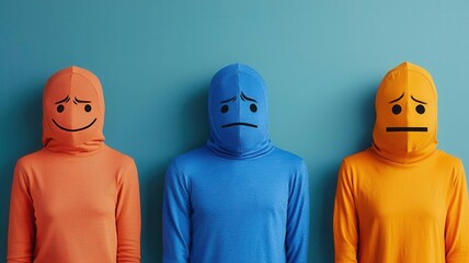 Multiple emotions projected, faking happiness while suppressing anger and sadness, representing behavioral contradictions