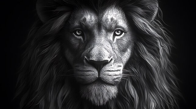 A black and white lion’s face composed of geometric shapes, symbolizing strength and leadership, sharp angles and intricate mane details, bold contrasts between light and dark.  --ar 16:9 --no logo