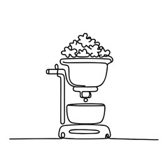 Popcorn maker. Icon. Vector drawing. One line art. A simple drawing of a continuous line of a kitchen electric appliance. 