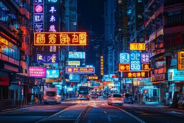 A cluster of bright neon signs lighting up a bustling city street, symbolizing the vibrancy and energy of a mind full of ideas 