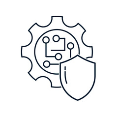 Concept of digital technology protection. Vector linear icon isolated on white background.