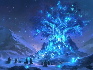 Giant Glowing Ice Christmas Night Background