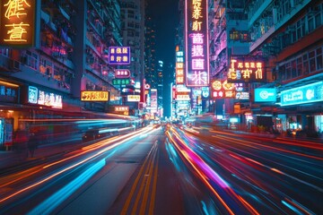 A cluster of bright neon signs lighting up a bustling city street, symbolizing the vibrancy and energy of a mind full of ideas 