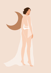 Fototapeta premium Abstract faceless portrait of young woman in a sheer robe and underwear, lady in sleepwear, beautiful woman in loungewear, isolated vector illustration