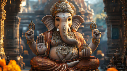 Fototapeta premium Serene Lord Ganesha Seated in Meditation