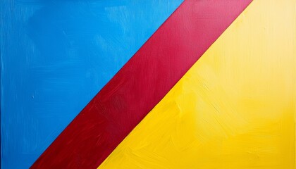 A geometric abstract painting with a bold palette of primary colors