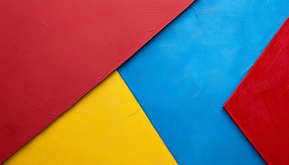 A geometric abstract painting with a bold palette of primary colors