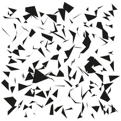 Abstract triangle pattern. Chaotic geometric shapes. Random scattered design. Black and white vector.