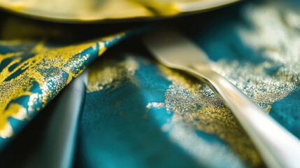 Fototapeta premium Elegant Table Setting with Gold-Accented Napkin