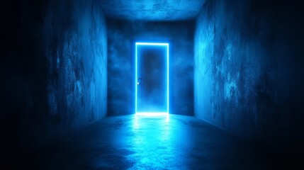Captivating Blue Light from Open Door in a Somber Hallway
