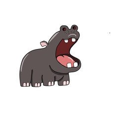 hippopotamus cartoon. Hippopotamus. Cute cartoon with open mouth wide. White background.