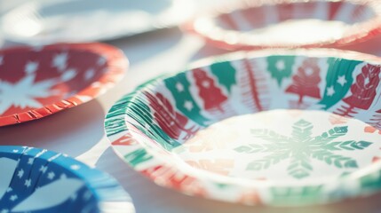 Colorful Holiday Paper Plates on a Table
