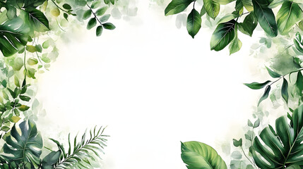 borders with greenery painting in watercolor style framing an empty text space isolated against transparent
