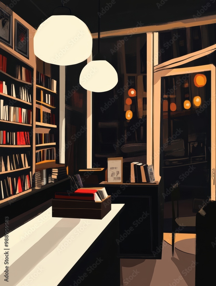 Canvas Prints Cozy Bookstore Interior with Soft Lighting