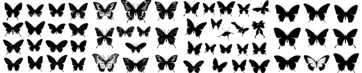 Papillon, Moth, Lepidopteran, Insect, and Butterfly Silhouette Icons Set.