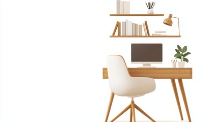 Fototapeta premium A cozy home office featuring shelves made from recycled glass and sustainable bamboo