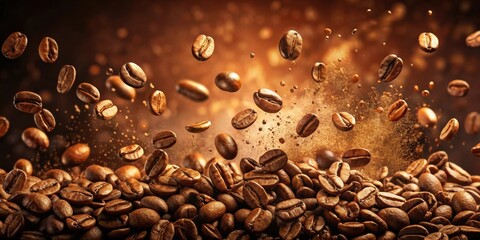 A dynamic splash of hot coffee grains in brown tones