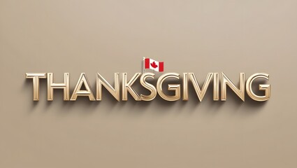 3d golden thanksgiving typography with canadian flag on minimalist beige backdrop