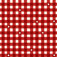 Red plaid gingham checkered seamless pattern design for table cloth or textile print 