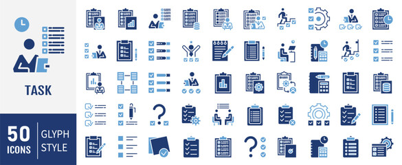 Task icon set. Containing icons: Clipboard, checklist, report, survey or agreement editable stroke icon. Vector illustration