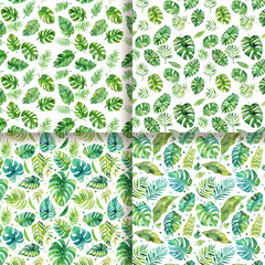 Tropical Watercolor Leaf Seamless Pattern Summer Green Foliage Background