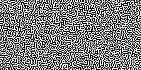 Turing reaction diffusion monochrome seamless pattern with chaotic motion .Linear design with biological shapes. Organic lines in memphis. abstract turing organic wallpaper background .	