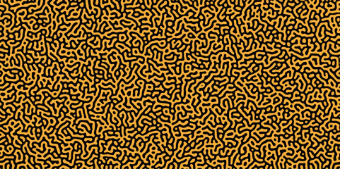 Abstract Reaction-diffusion or Turing pattern natural texture in coral yellow black color scheme. Linear design with biological shapes. Organic lines in memphis. abstract turing organic wallpaper.	