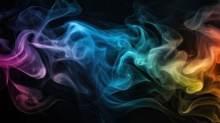 Fototapeta premium A dynamic blend of black smoke and rainbow-colored wisps flowing together, creating a vibrant and moody abstract background.