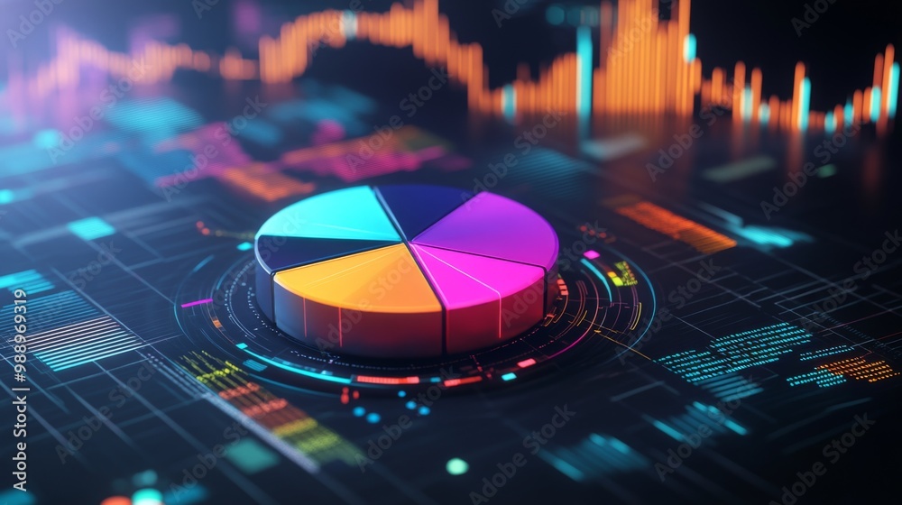 Leinwandbilder a futuristic financial report featuring a 3d pie chart with bright colors, set against a background 
