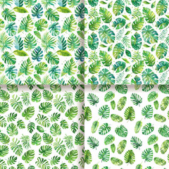 Watercolor Tropical Leaf Pattern Seamless Background
