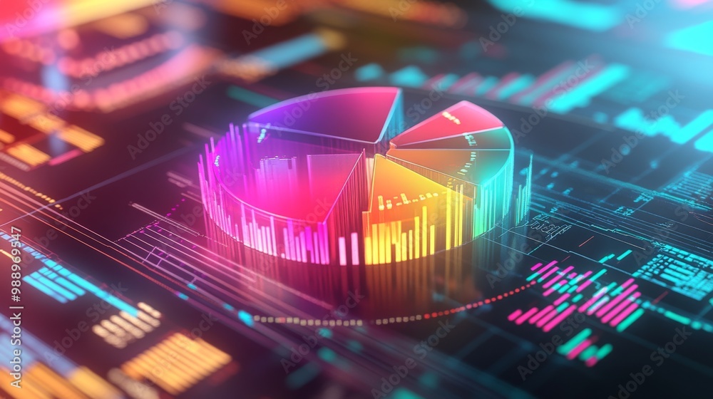 Leinwandbilder a futuristic financial report featuring a 3d pie chart with bright colors, set against a background 