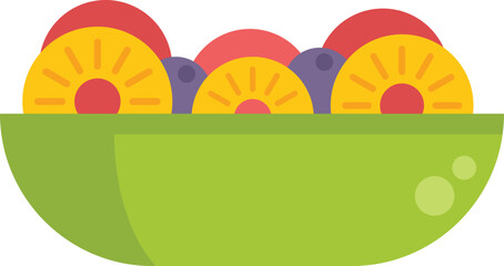 Fototapeta premium Green bowl is overflowing with sliced pineapple and grapes in this healthy snack or dessert icon