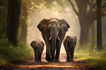 Fototapeta premium Elephants walking in forest wildlife outdoors animal.
