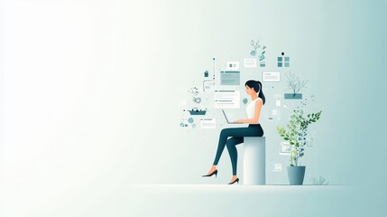 Obraz premium Female developer presenting a responsive website design on a large screen, website development, innovative tech presentation