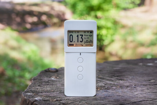 Radiometer dosimeter measures ionizing radiation. Investigation of the area using special measuring equipment. Radioactive contamination control