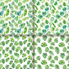 Watercolor Tropical Leaf Seamless Pattern   Green Foliage Background