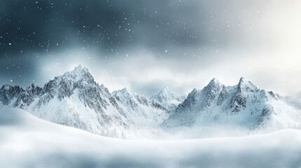 Obraz premium Heavy snowfall over a serene mountain landscape, blizzard scene, winter tranquility and harsh conditions