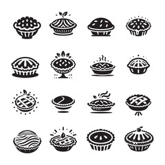 Pie & Cake Icons Set - Flat, Silhouette Collection of Dessert Illustrations
