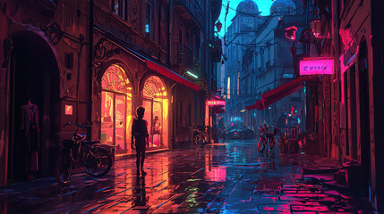 cuntry, generative ai, landscape, architecture, curtoone, chasny house, background, art nouveau, city, skyline, skyscraper, building, night, street, light, old, road, town, urban, europe, people, car,