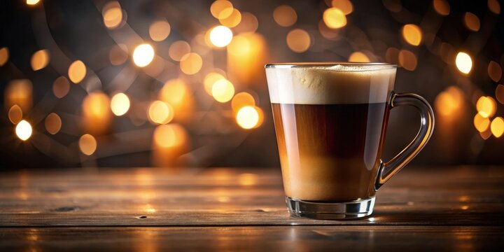 Close up of nitro coffee in a cup with soft focus and glowing light