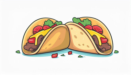 Cartoon Illustration of Two Delicious Tacos with Cheese, Tomatoes and Cilantro