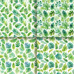 Watercolor Tropical Leaf Seamless Pattern   Green Foliage Background
