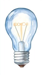 A softly glowing light bulb floats over a hand-painted watercolor blueprint, showcasing the moment of inspiration in idea development