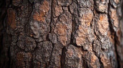 Fototapeta premium A detailed macro shot of tree bark, capturing the texture and roughness, against a natural brown background, representing nature and endurance.