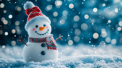 Fototapeta premium A happy snowman on a winter background
