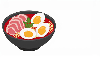Delicious Ramen Noodles with Pork and Egg in a Black Bowl