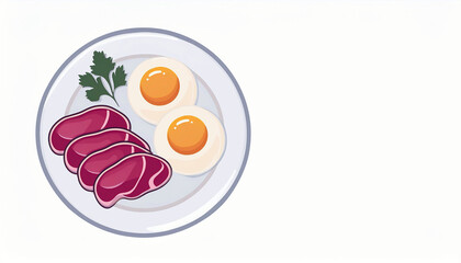 Fried Eggs and Meat on a Plate