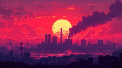 Fototapeta premium coal fired power station silhouette at sunset