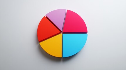 Fototapeta premium A minimalist pie chart infographic on a white background with segmented sections in bold colors, representing market share data.